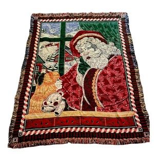 Goodwin Weavers Santa Christmas Holiday Tapestry Fringe Throw Blanket Child Bear